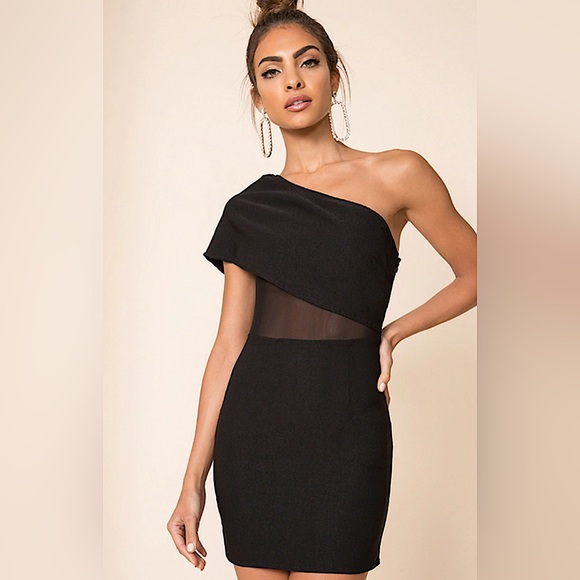 superdown Dresses & Skirts - Superdown Danielle Black One Shoulder Mini Dress Mesh Cutout Size XS